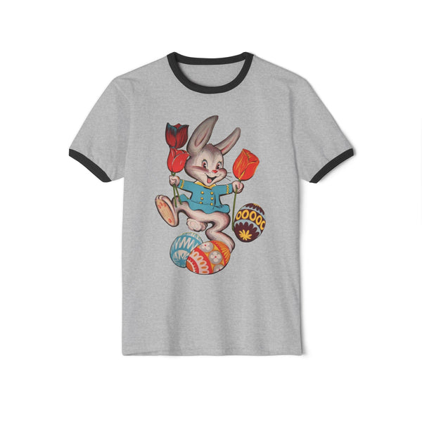 Bunny with Tulips Unisex Cotton Ringer T-Shirt