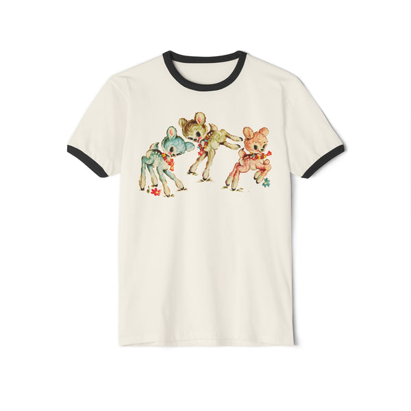 Pastel Deer Unisex Cotton Ringer T-Shirt