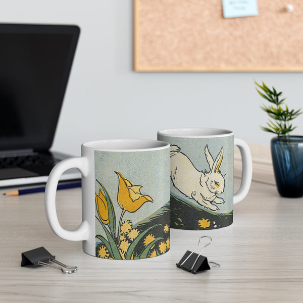 Spring Rabbit with Tulips Mug
