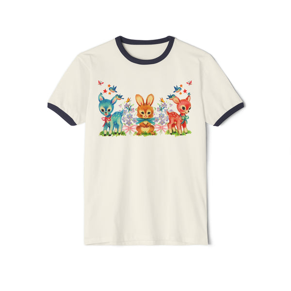 Stars and Flowers Animals Unisex Cotton Ringer T-Shirt