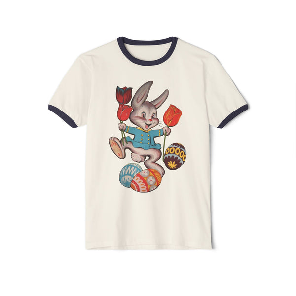 Bunny with Tulips Unisex Cotton Ringer T-Shirt