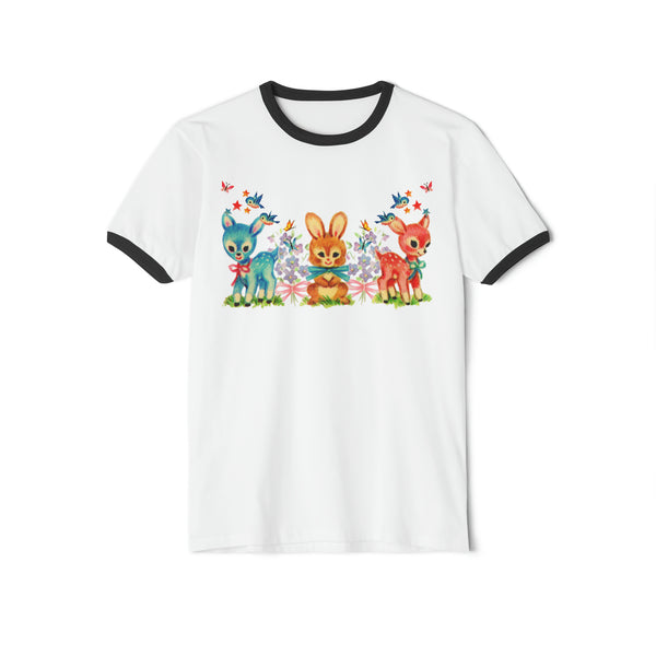 Stars and Flowers Animals Unisex Cotton Ringer T-Shirt