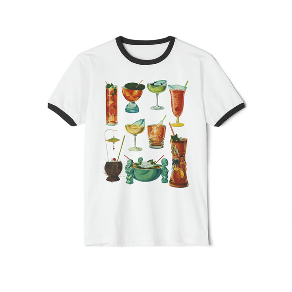 Tiki Cocktails Unisex Cotton Ringer T-Shirt