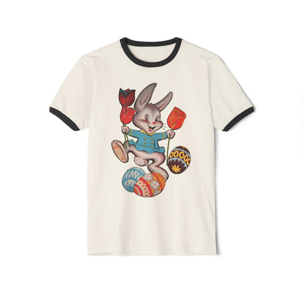 Bunny with Tulips Unisex Cotton Ringer T-Shirt