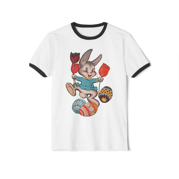 Bunny with Tulips Unisex Cotton Ringer T-Shirt