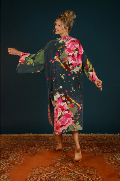 Luxe Painted Peony Kimono Gown