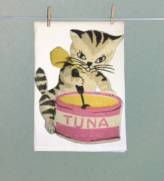 Tuna Can Kitten Organic Tea Towel