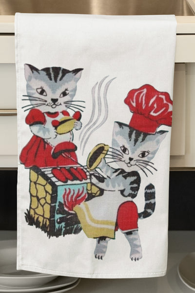 Barbecue Kittens Organic Tea Towel