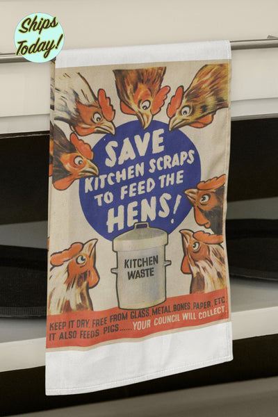 Composting Chickens Retro Organic Kitchen Towel