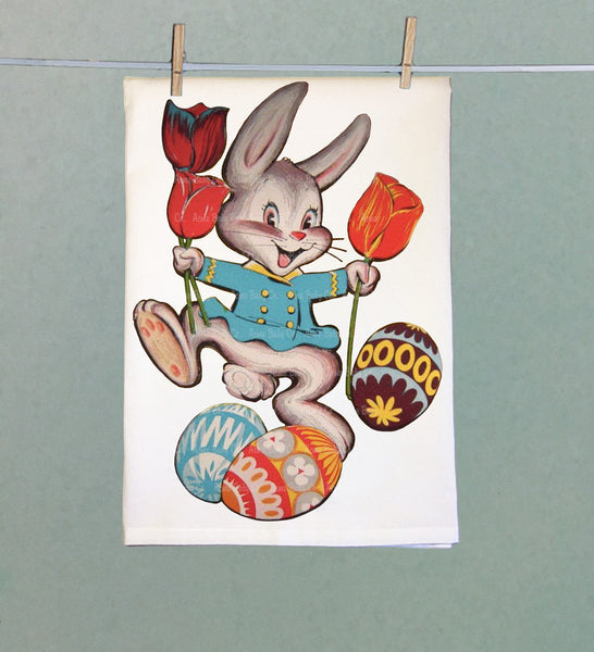 Bunny with Tulips Organic Tea Towel
