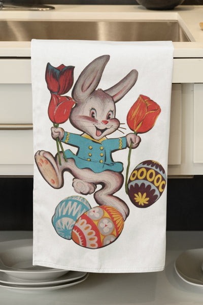 Bunny with Tulips Organic Tea Towel