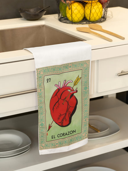 La Corazon Heart Retro Organic Kitchen Towel