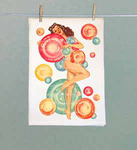 Bubbles Pinup Organic Tea Towel
