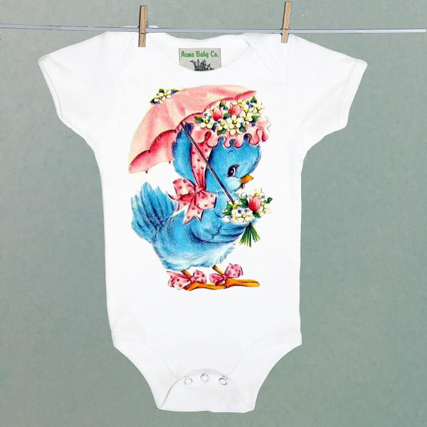 Bluebird with Umbrella Organic One Piece Baby Bodysuit