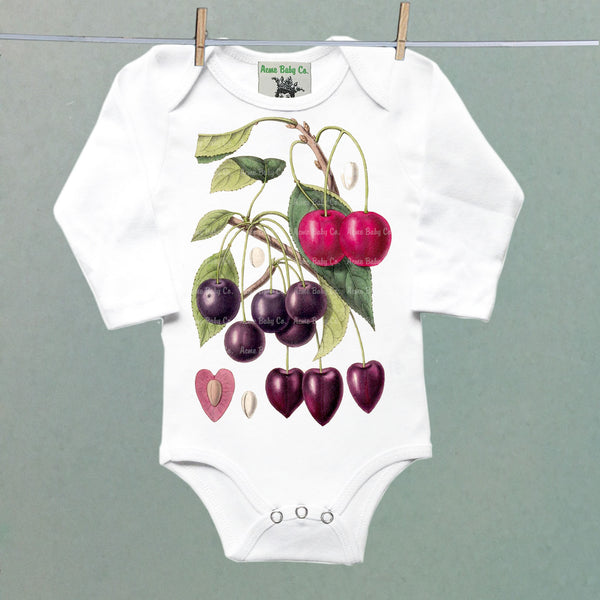 Botanical Cherries Organic One Piece Baby Bodysuit