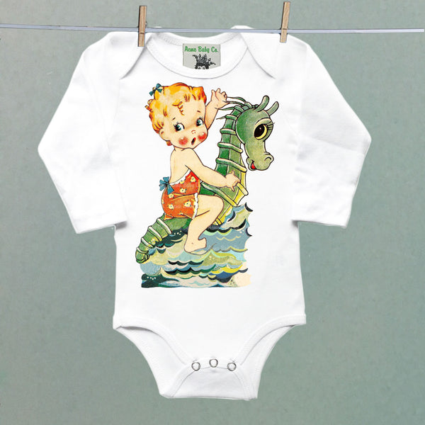 Seahorse Girl Organic One Piece Baby Bodysuit