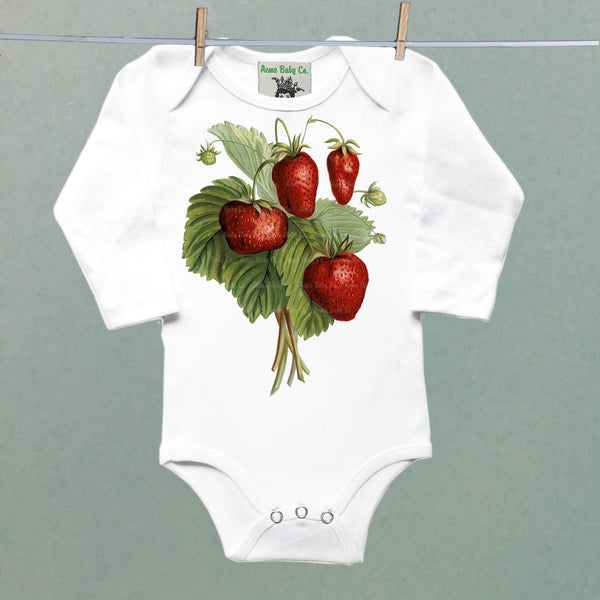 Botanical Strawberries One Piece Baby Bodysuit