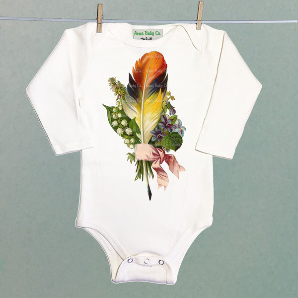 Feather with Bow Onesie One Piece Baby Bodysuit