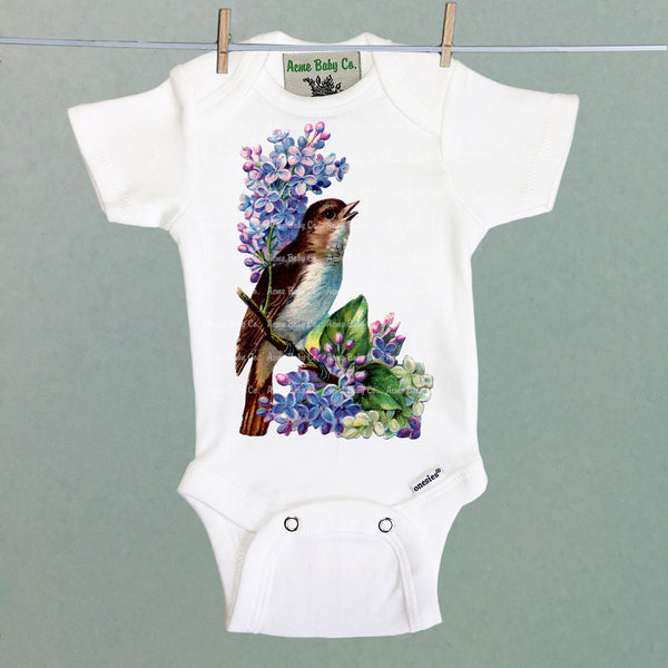 Lilacs Bird Organic One Piece Baby Bodysuit
