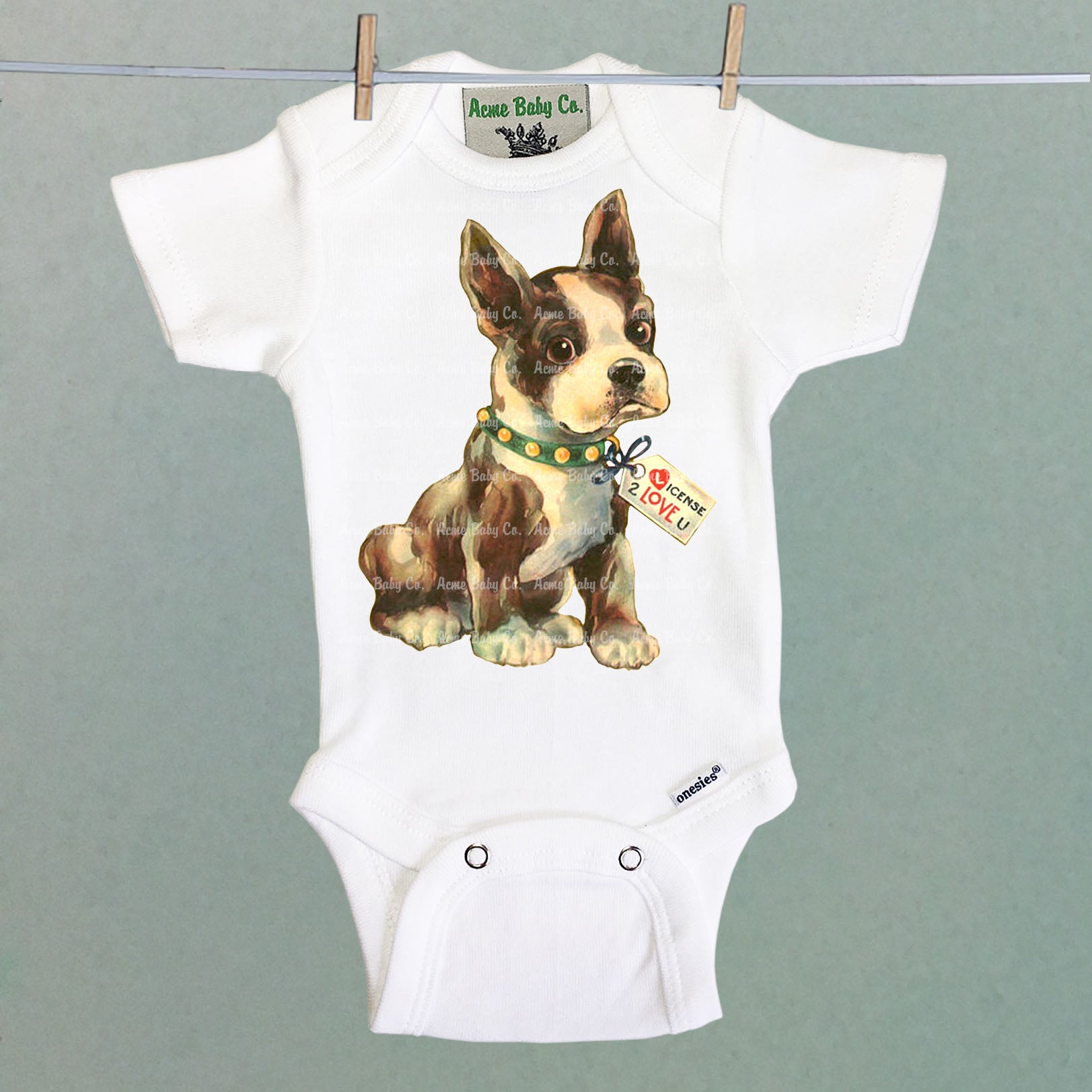 Boston Terrier Organic One Piece Baby Bodysuit