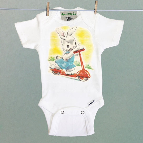 Scooter Bunny One Piece Baby Bodysuit