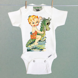 Seahorse Girl Organic One Piece Baby Bodysuit