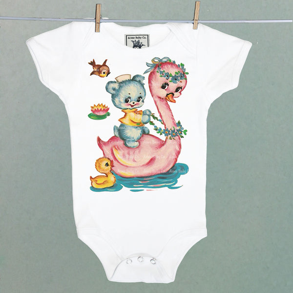 Pink Swan One Piece Baby Bodysuit