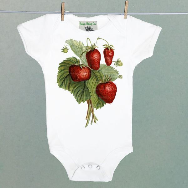 Botanical Strawberries One Piece Baby Bodysuit