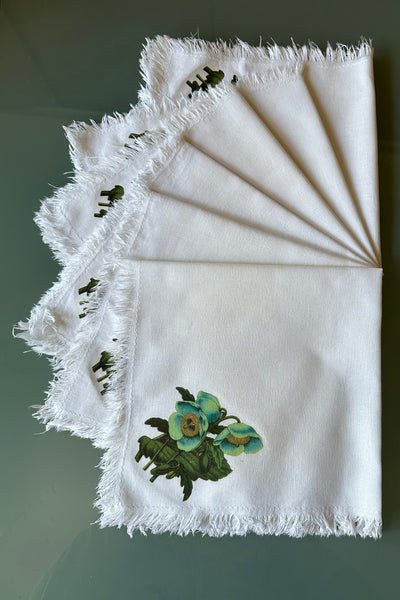 Blue Poppies Linen & Cotton Napkins - Set of 6
