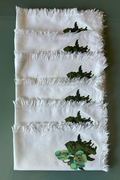 Blue Poppies Linen & Cotton Napkins - Set of 6