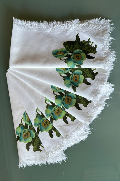 Blue Poppies Linen & Cotton Napkins - Set of 6