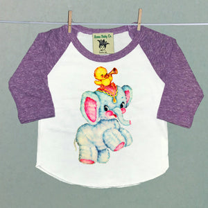 Kitschy Circus Elephant Raglan Baseball Shirt in Lavender