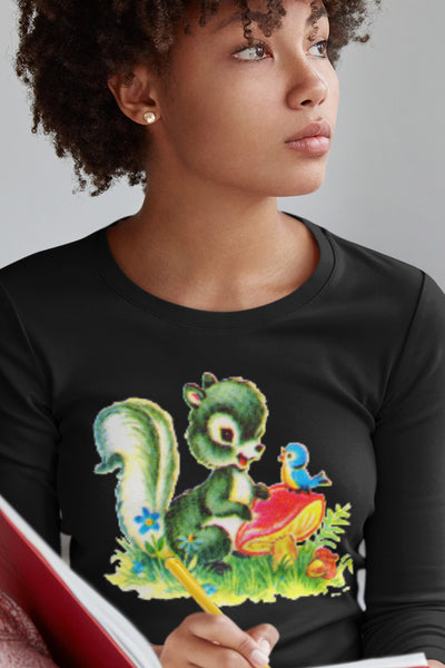 Cute Squirrel and Bird Unisex Jersey Long Sleeve Tee