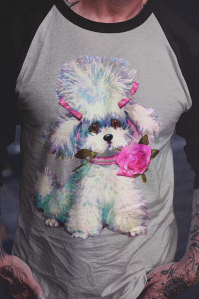 Kitschy Cute Poodle Dog Raglan Tee