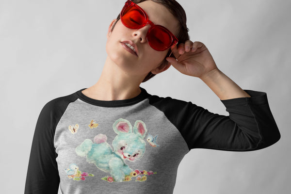 Kitschy Cute Blue Bunny Raglan Tee