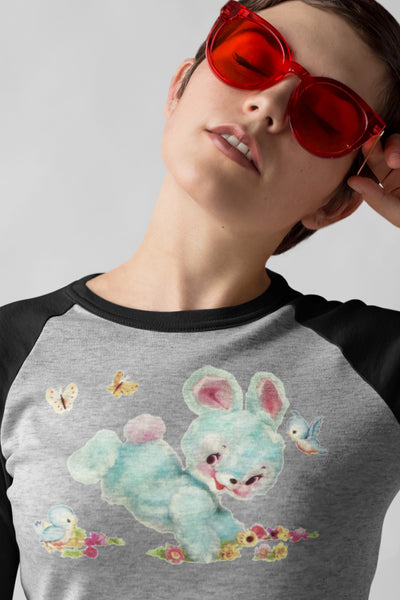 Kitschy Cute Blue Bunny Raglan Tee
