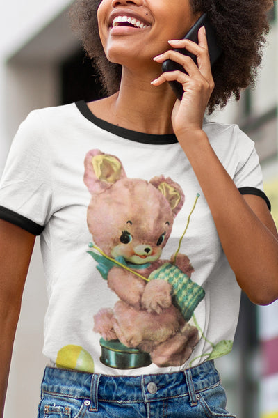 Knitting Bear Unisex Cotton Ringer T-Shirt