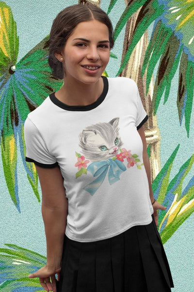 Gray Kitten Unisex Cotton Ringer T-Shirt