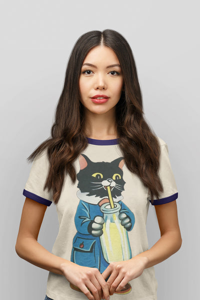 Milk Kitty Unisex Cotton Ringer T-Shirt
