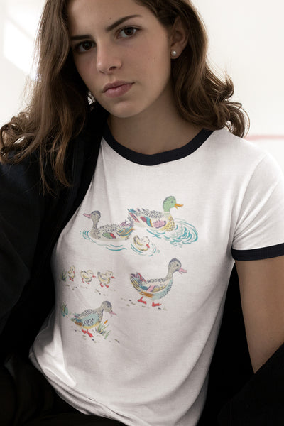 Mallard Ducks Unisex Cotton Ringer T-Shirt