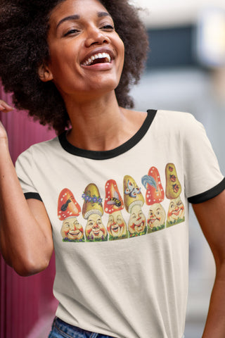 Happy Mushrooms Unisex Cotton Ringer T-Shirt