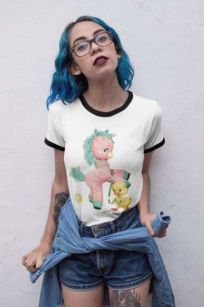 Kitschy Cute Pink Pony Unisex Cotton Ringer T-Shirt