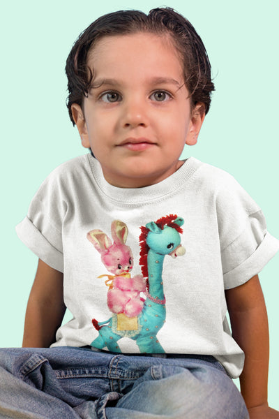 Kitschy Giraffe and Bunny Organic Children's Shirt
