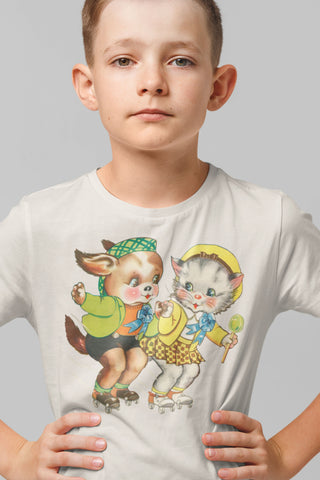 Roller Skating Kitty and Puppy Organic Children's Shirt