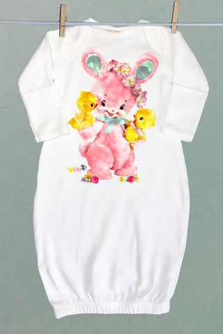 Pink Bunny Baby Sacque Gown