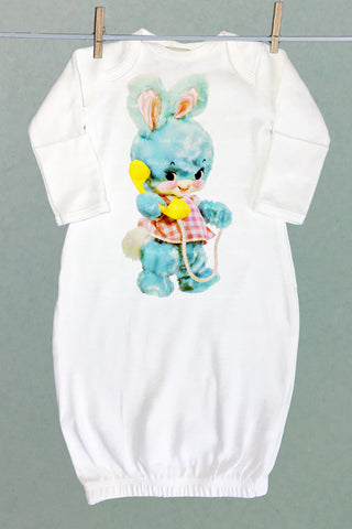Blue Bunny in Gingham Baby Sacque Gown