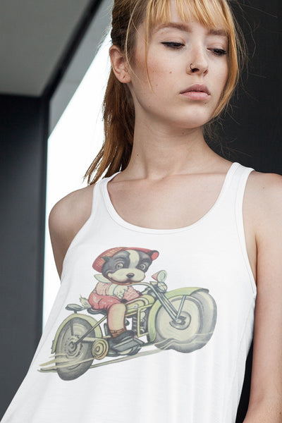 Boston Terrier Motorbike Women's Racerback Tank