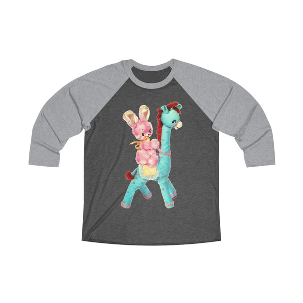 Kitschy Cute Bunny and Giraffe Raglan Tee