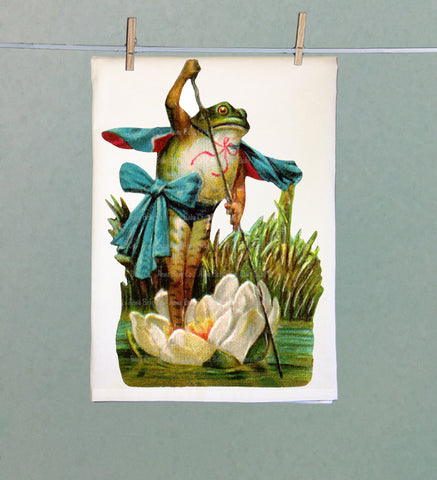Lotus Boat Frog Organic Tea Towel