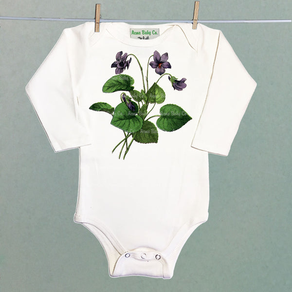 Violet Blossoms Organic One Piece Baby Bodysuit
